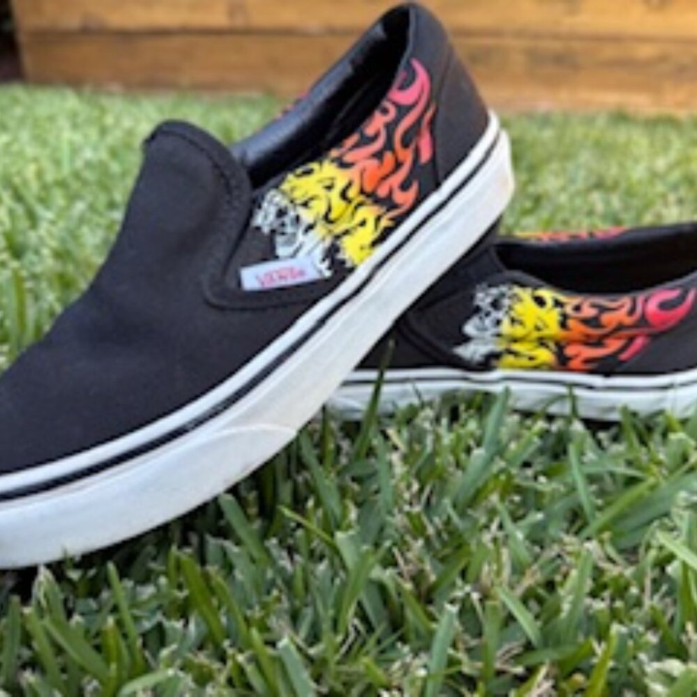 Vans Kids Ferocious Flames Racing Slip-On Tiger Sneakers - Boys Size 3 - Lightly